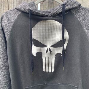 Marvel "The Punisher “hooded swearshirt “ Med.” Dark Gray w/ light Gray …